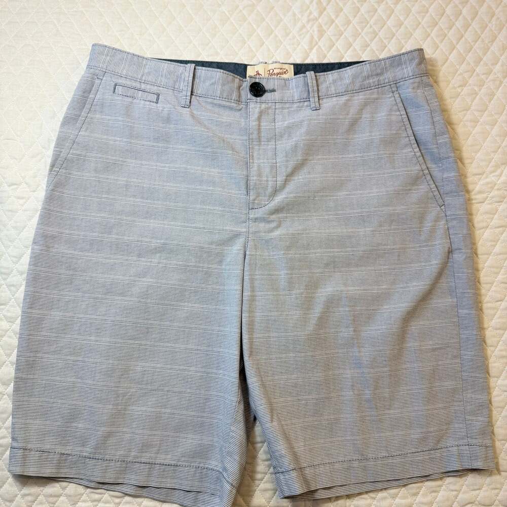Original Penguin by Munsingwear Men's Blue and White Striped Chino Shorts